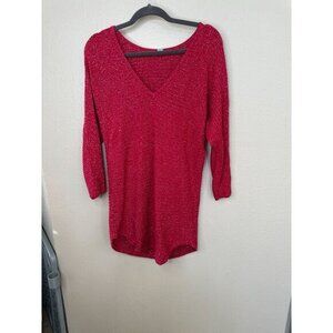 New York & Co Womens Red Sweater Large long sleeve pullover‎ Cotton long sweater